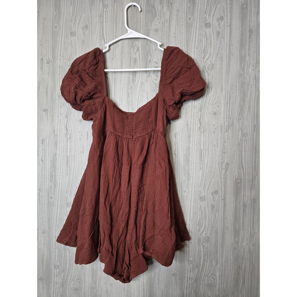 Princess Polly Lorna Romper 4 Brown Cotton Puff Sleeve Boho Cottagecore NWT